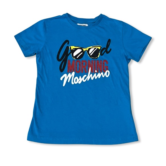 Authentic MOSCHINO Teen Kid Unisex Blue Stretch Soft Graphic Tee T-shirt - Picture 1 of 7